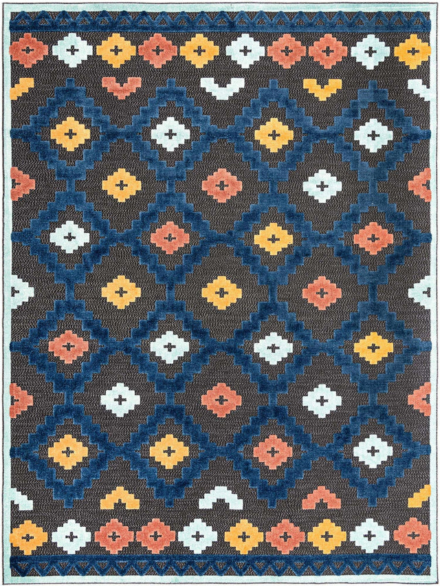 Charcoal 9' x 12' Belize Outdoor Rectangle Area Rug Weather Resistant for Patio, Deck, Terrace, Balcony, Porch 100% Polypropylene Colorful Fun Coastal Modern Carpet for Outside for Sale at Rug Engine