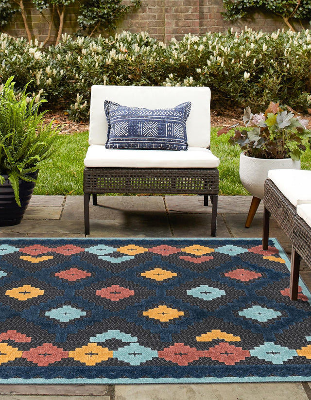 Charcoal 7' 10 x 7' 10 Belize Outdoor Square Area Rug Weather Resistant for Patio, Deck, Terrace, Balcony, Porch 100% Polypropylene Colorful Fun Coastal Modern Carpet for Outside for Sale at Rug Engine