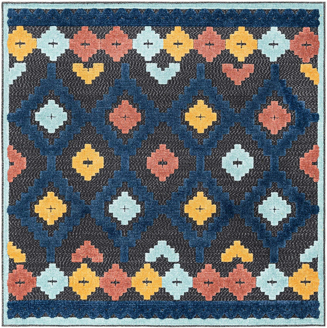 Charcoal 5' 3 x 5' 3 Belize Outdoor Square Area Rug Weather Resistant for Patio, Deck, Terrace, Balcony, Porch 100% Polypropylene Colorful Fun Coastal Modern Carpet for Outside for Sale at Rug Engine