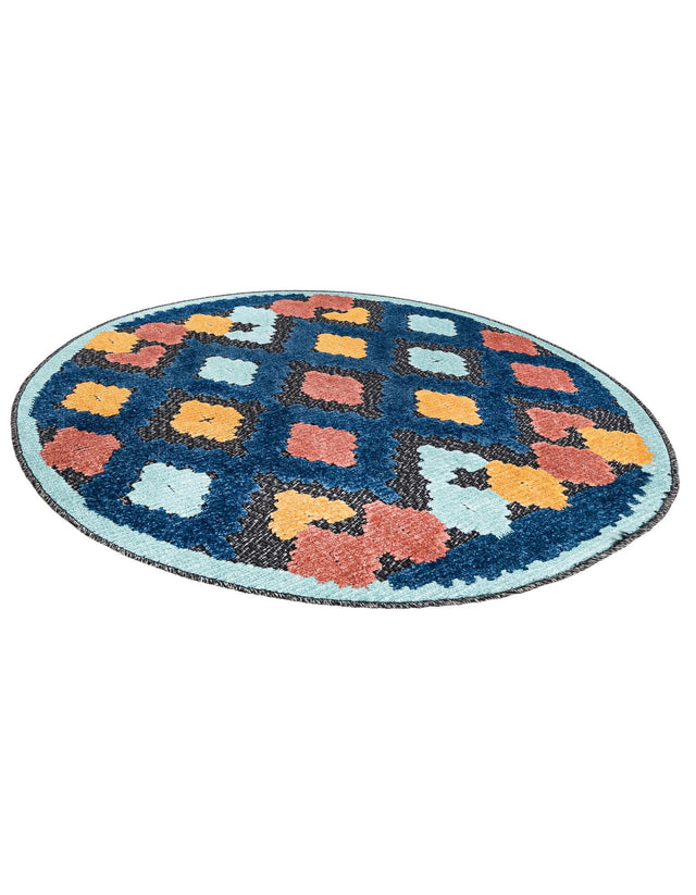 Charcoal 3' 3 x 3' 3 Belize Outdoor Round Area Rug Weather Resistant for Patio, Deck, Terrace, Balcony, Porch 100% Polypropylene Colorful Fun Coastal Modern Carpet for Outside for Sale at Rug Engine