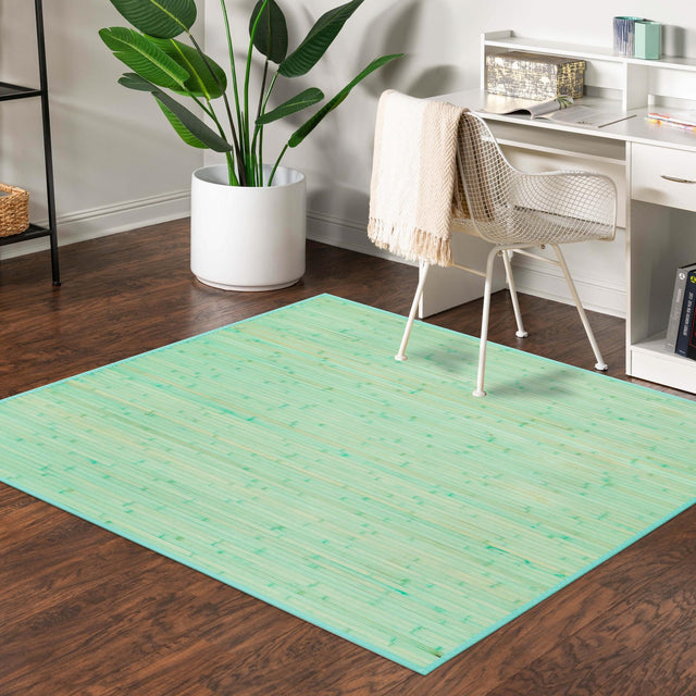 Aqua 7' 10 x 7' 10 Bamboo Square Area Rug 100% Natural Bamboo Eco-Friendly Affordable & Durable Unique Carpet Mat Living Dining Room Bedroom Office Meditation Room for Sale at Rug Engine
