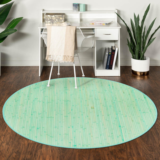 Aqua 7' x 7' Bamboo Round Area Rug 100% Natural Bamboo Eco-Friendly Affordable & Durable Unique Carpet Mat Living Dining Room Bedroom Office Meditation Room for Sale at Rug Engine