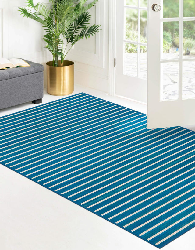 Blue White 7' 10 x 10' Bamboo Rectangle Area Rug 100% Natural Bamboo Eco-Friendly Affordable & Durable Unique Carpet Mat Living Dining Room Bedroom Office Meditation Room for Sale at Rug Engine