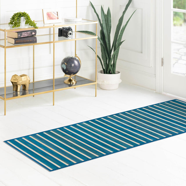 Blue White 2' x 8' Bamboo Runner Area Rug 100% Natural Bamboo Eco-Friendly Affordable & Durable Unique Carpet Mat Living Dining Room Bedroom Office Meditation Room for Sale at Rug Engine