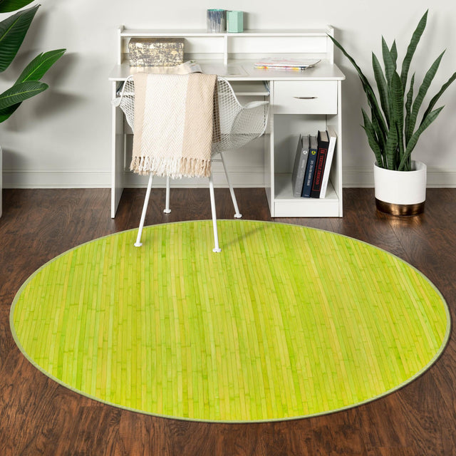 Green 3' 3 x 3' 3 Bamboo Round Area Rug 100% Natural Bamboo Eco-Friendly Affordable & Durable Unique Carpet Mat Living Dining Room Bedroom Office Meditation Room for Sale at Rug Engine