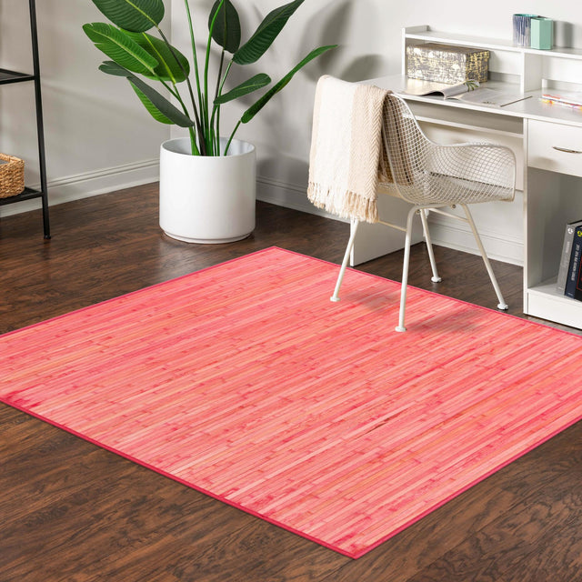 Pink 5' 3 x 5' 3 Bamboo Square Area Rug 100% Natural Bamboo Eco-Friendly Affordable & Durable Unique Carpet Mat Living Dining Room Bedroom Office Meditation Room for Sale at Rug Engine
