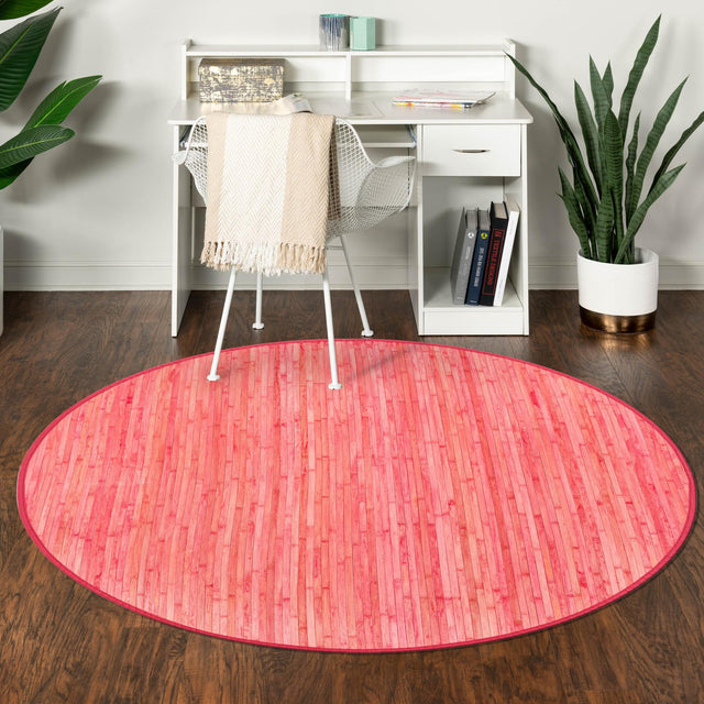 Pink 5' 3 x 5' 3 Bamboo Round Area Rug 100% Natural Bamboo Eco-Friendly Affordable & Durable Unique Carpet Mat Living Dining Room Bedroom Office Meditation Room for Sale at Rug Engine