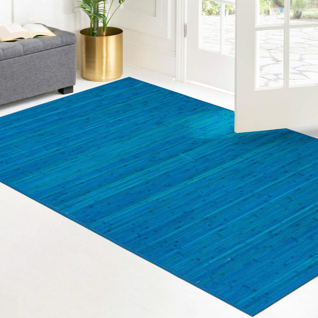 Blue 5' 3 x 7' 10 Bamboo Rectangle Area Rug 100% Natural Bamboo Eco-Friendly Affordable & Durable Unique Carpet Mat Living Dining Room Bedroom Office Meditation Room for Sale at Rug Engine