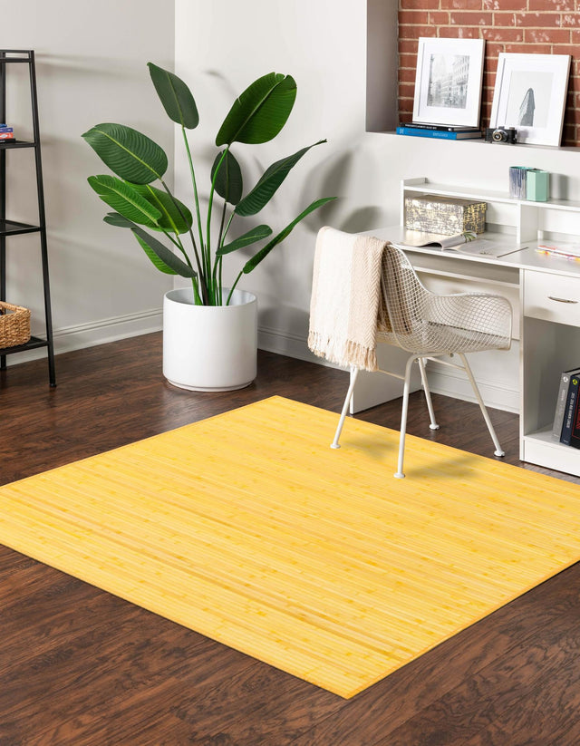Yellow 7' 10 x 7' 10 Bamboo Square Area Rug 100% Natural Bamboo Eco-Friendly Affordable & Durable Unique Carpet Mat Living Dining Room Bedroom Office Meditation Room for Sale at Rug Engine