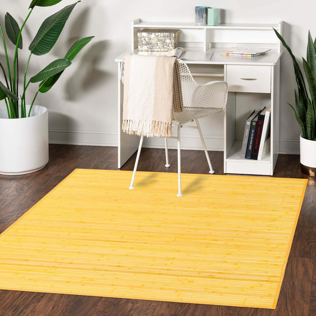 Yellow 5' 3 x 5' 3 Bamboo Square Area Rug 100% Natural Bamboo Eco-Friendly Affordable & Durable Unique Carpet Mat Living Dining Room Bedroom Office Meditation Room for Sale at Rug Engine