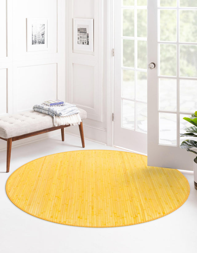 Yellow 3' 3 x 3' 3 Bamboo Round Area Rug 100% Natural Bamboo Eco-Friendly Affordable & Durable Unique Carpet Mat Living Dining Room Bedroom Office Meditation Room for Sale at Rug Engine