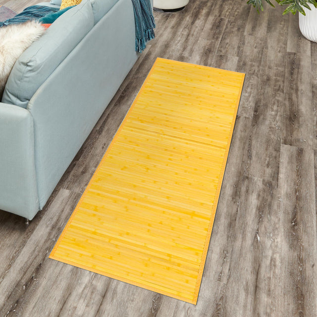Yellow 2' x 8' Bamboo Runner Area Rug 100% Natural Bamboo Eco-Friendly Affordable & Durable Unique Carpet Mat Living Dining Room Bedroom Office Meditation Room for Sale at Rug Engine