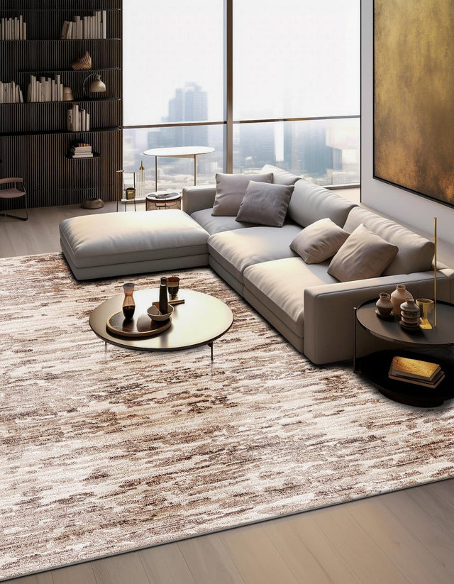 Brown 7' x 7' Oasis Square Area Rug 65% Polypropylene & 35% Polyester Contemporary Carpet for Living Rooms, Bedroom, Kitchen, Dining, Office for Sale at Rug Engine