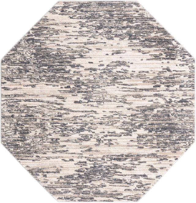 Gray 7' x 7' Oasis Octagon Area Rug 65% Polypropylene & 35% Polyester Contemporary Carpet for Living Rooms, Bedroom, Kitchen, Dining, Office for Sale at Rug Engine