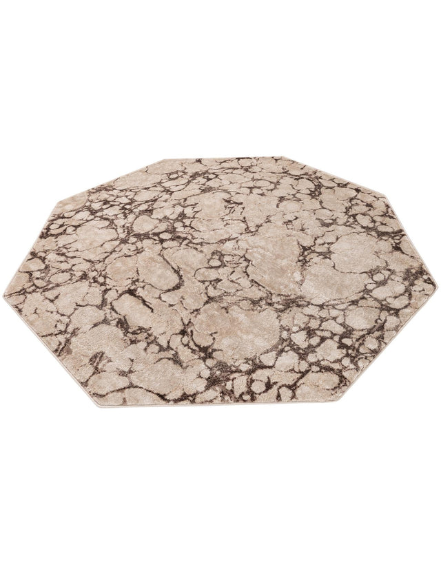 Brown 7' x 7' Oasis Octagon Area Rug 65% Polypropylene & 35% Polyester Contemporary Carpet for Living Rooms, Bedroom, Kitchen, Dining, Office for Sale at Rug Engine
