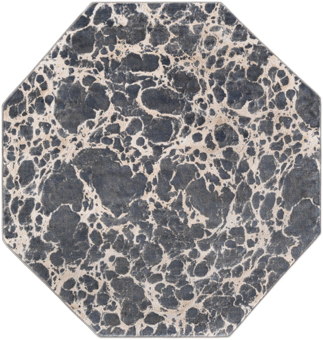 Gray 7' x 7' Oasis Octagon Area Rug 65% Polypropylene & 35% Polyester Contemporary Carpet for Living Rooms, Bedroom, Kitchen, Dining, Office for Sale at Rug Engine
