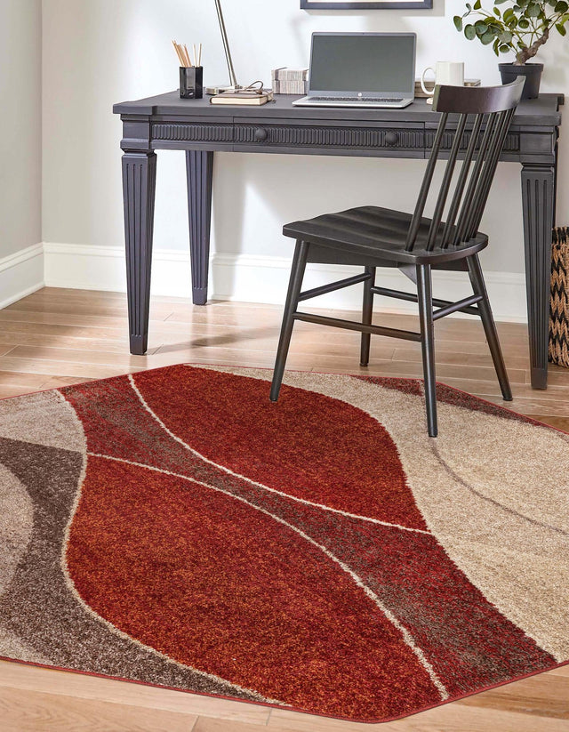 Multicolor 5' 3 x 5' 3 Autumn Octagon Area Rug 100% Polypropylene Durable Jute Backing Living Dining Room Bedroom Office Modern Decor Carpet for Sale at Rug Engine