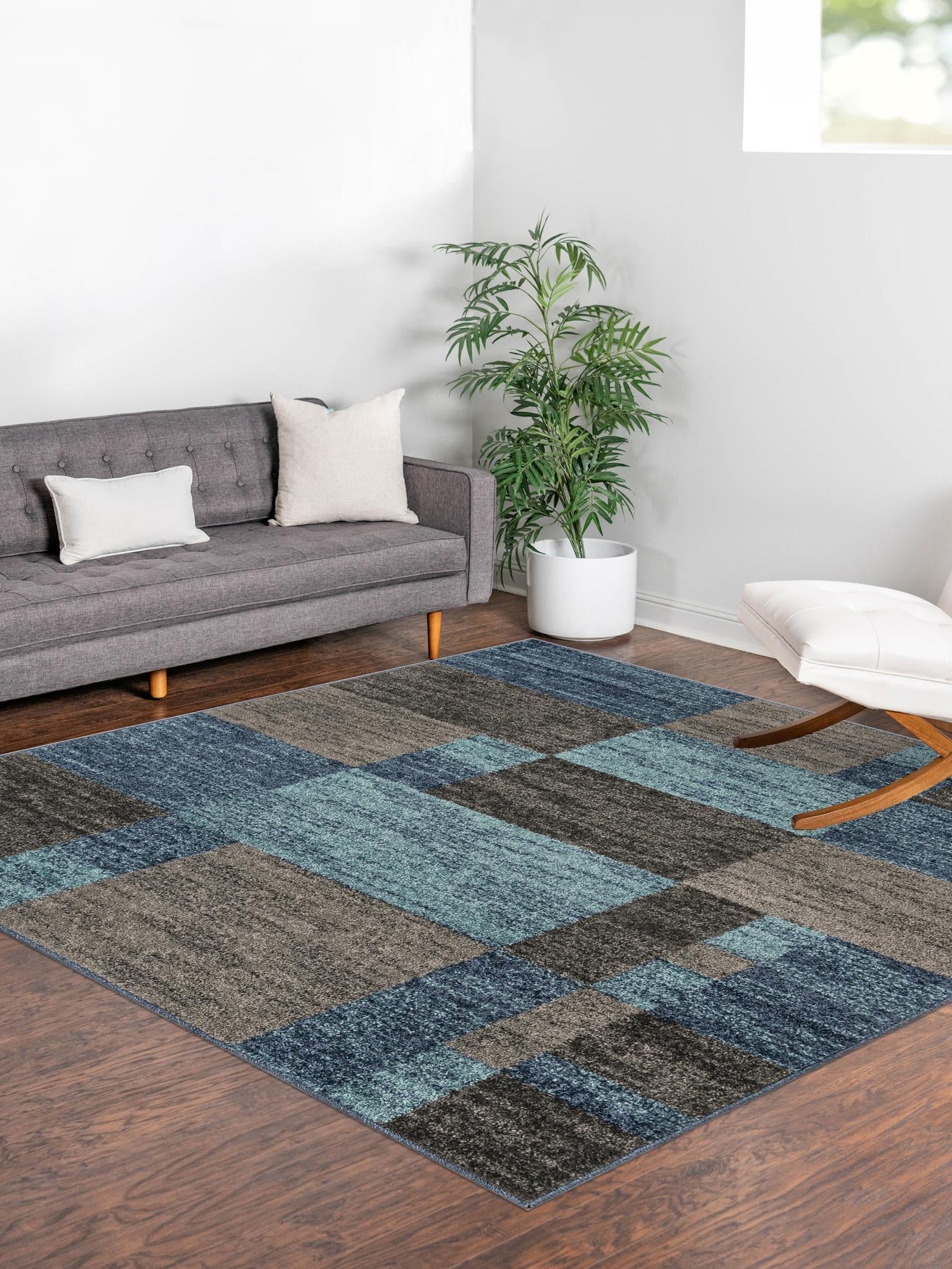 Blue Gray 7' 10 x 7' 10 Autumn Square Area Rug 100% Polypropylene Durable Jute Backing Living Dining Room Bedroom Office Modern Decor Carpet for Sale at Rug Engine