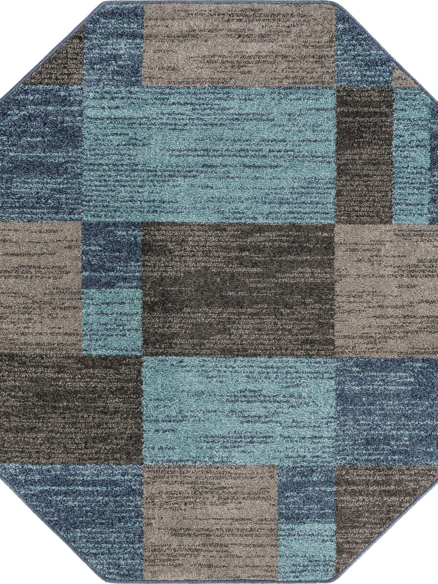 Blue Gray 5' 3 x 5' 3 Autumn Octagon Area Rug 100% Polypropylene Durable Jute Backing Living Dining Room Bedroom Office Modern Decor Carpet for Sale at Rug Engine