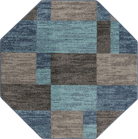 Blue Gray 5' 3 x 5' 3 Autumn Octagon Area Rug 100% Polypropylene Durable Jute Backing Living Dining Room Bedroom Office Modern Decor Carpet for Sale at Rug Engine