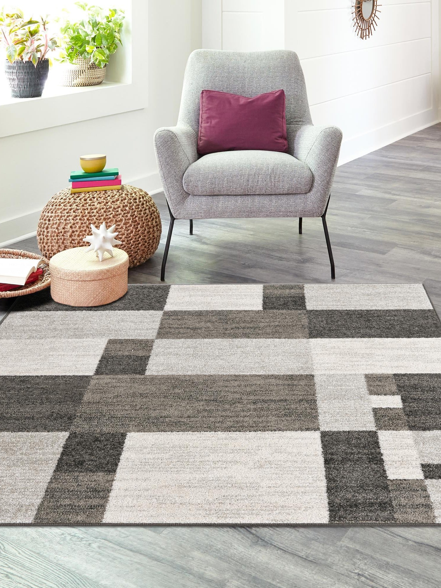 Gray 5' 3 x 5' 3 Autumn Square Area Rug 100% Polypropylene Durable Jute Backing Living Dining Room Bedroom Office Modern Decor Carpet for Sale at Rug Engine