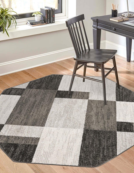 Gray 5' 3 x 5' 3 Autumn Octagon Area Rug 100% Polypropylene Durable Jute Backing Living Dining Room Bedroom Office Modern Decor Carpet for Sale at Rug Engine