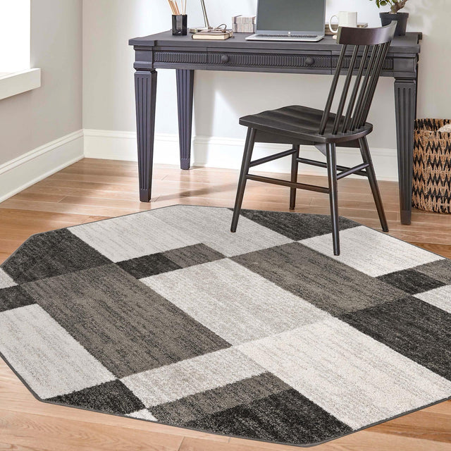 Gray 5' 3 x 5' 3 Autumn Octagon Area Rug 100% Polypropylene Durable Jute Backing Living Dining Room Bedroom Office Modern Decor Carpet for Sale at Rug Engine