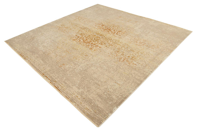Ivory and Gold 7' 10 x 7' 10 Deepa Square Area Rug 100% Polyester Colorful Modern Contemporary Carpet for Home Decorating Living, Dining, Office & Bedrooms for Sale at Rug Engine