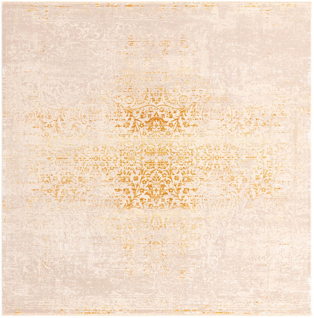 Ivory and Gold 7' 10 x 7' 10 Deepa Square Area Rug 100% Polyester Colorful Modern Contemporary Carpet for Home Decorating Living, Dining, Office & Bedrooms for Sale at Rug Engine