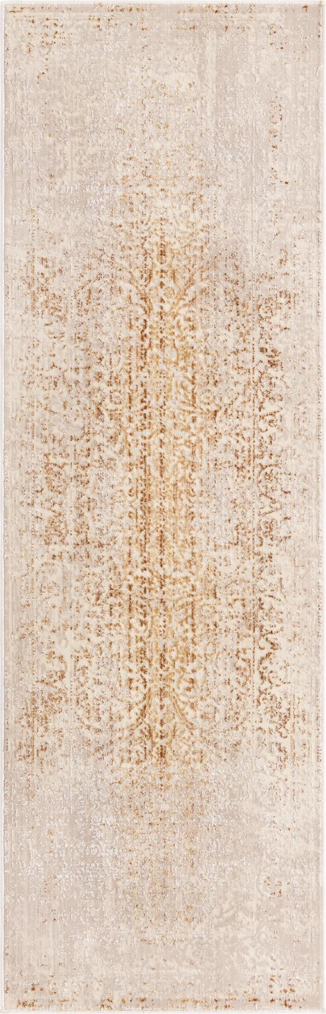 Ivory and Gold 2' x 6' Deepa Runner Area Rug 100% Polyester Colorful Modern Contemporary Carpet for Home Decorating Living, Dining, Office & Bedrooms for Sale at Rug Engine