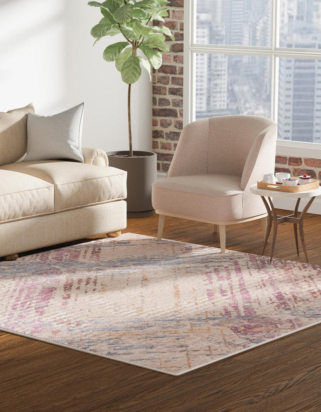 Ivory and Gray 7' 10 x 7' 10 Deepa Square Area Rug 100% Polyester Colorful Modern Contemporary Carpet for Home Decorating Living, Dining, Office & Bedrooms for Sale at Rug Engine