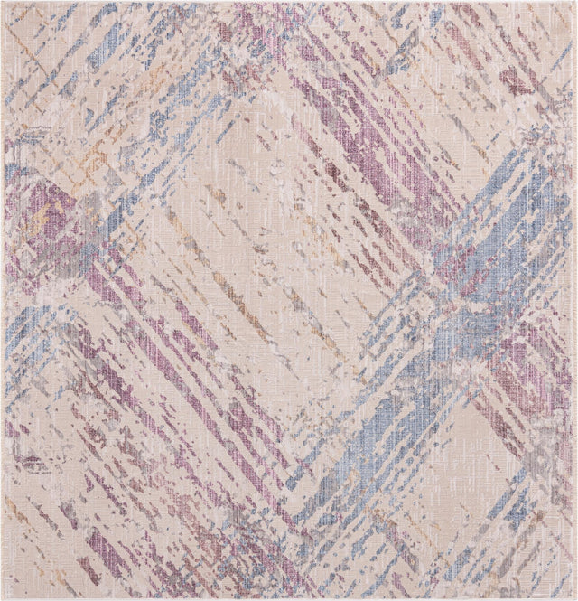 Ivory and Gray 7' 10 x 7' 10 Deepa Square Area Rug 100% Polyester Colorful Modern Contemporary Carpet for Home Decorating Living, Dining, Office & Bedrooms for Sale at Rug Engine