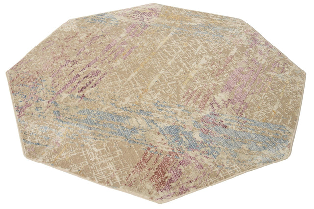 Ivory and Gray 5' 3 x 5' 3 Deepa Octagon Area Rug 100% Polyester Colorful Modern Contemporary Carpet for Home Decorating Living, Dining, Office & Bedrooms for Sale at Rug Engine