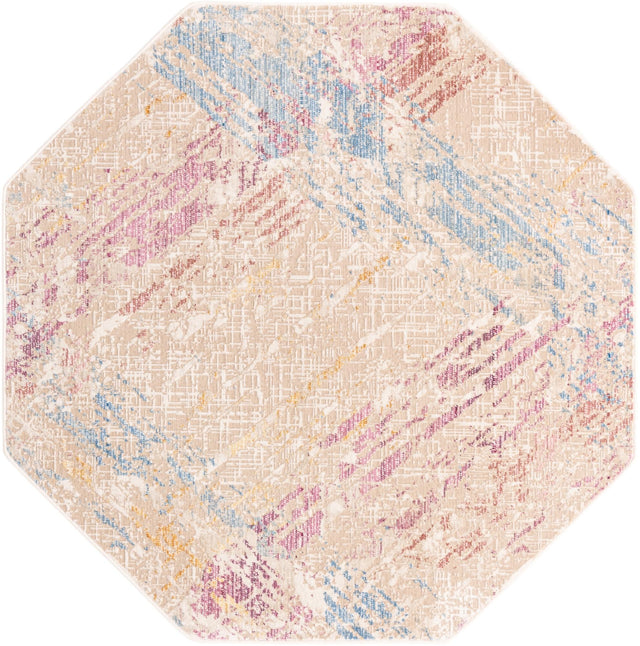 Ivory and Gray 5' 3 x 5' 3 Deepa Octagon Area Rug 100% Polyester Colorful Modern Contemporary Carpet for Home Decorating Living, Dining, Office & Bedrooms for Sale at Rug Engine