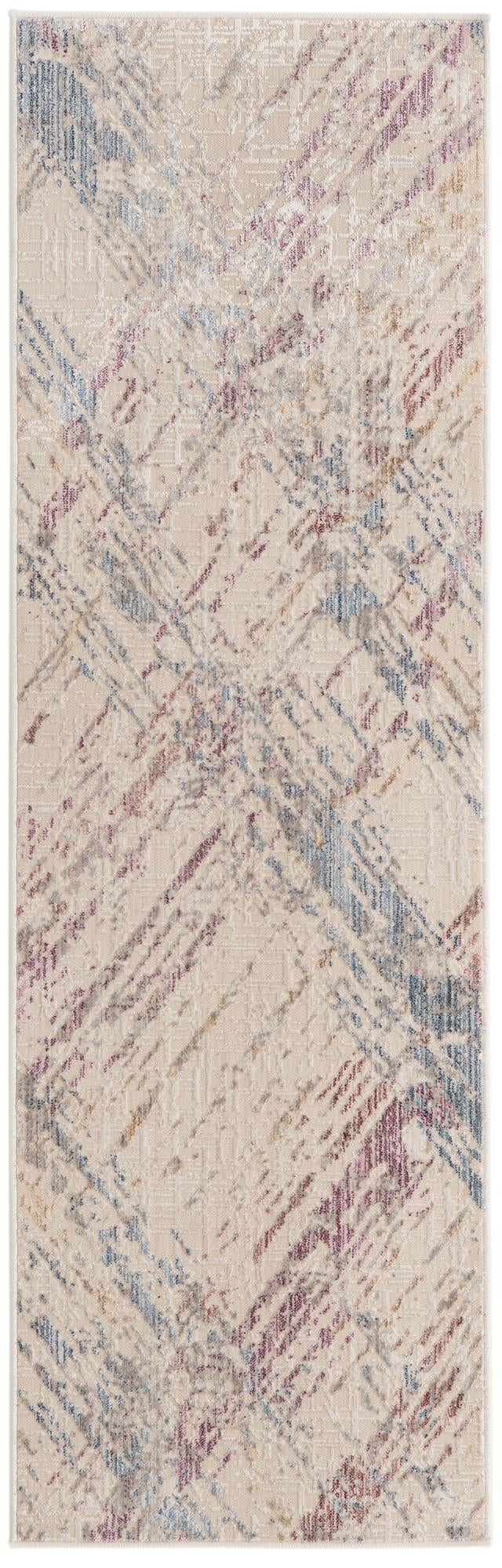 Ivory and Gray 2' x 6' Deepa Runner Area Rug 100% Polyester Colorful Modern Contemporary Carpet for Home Decorating Living, Dining, Office & Bedrooms for Sale at Rug Engine