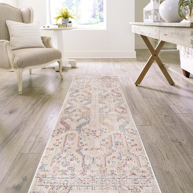 Ivory 2' x 6' Deepa Runner Area Rug 100% Polyester Colorful Modern Contemporary Carpet for Home Decorating Living, Dining, Office & Bedrooms for Sale at Rug Engine