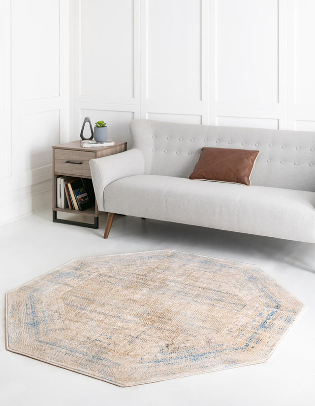 Gray Blue 5' 3 x 5' 3 Deepa Octagon Area Rug 100% Polyester Colorful Modern Contemporary Carpet for Home Decorating Living, Dining, Office & Bedrooms for Sale at Rug Engine