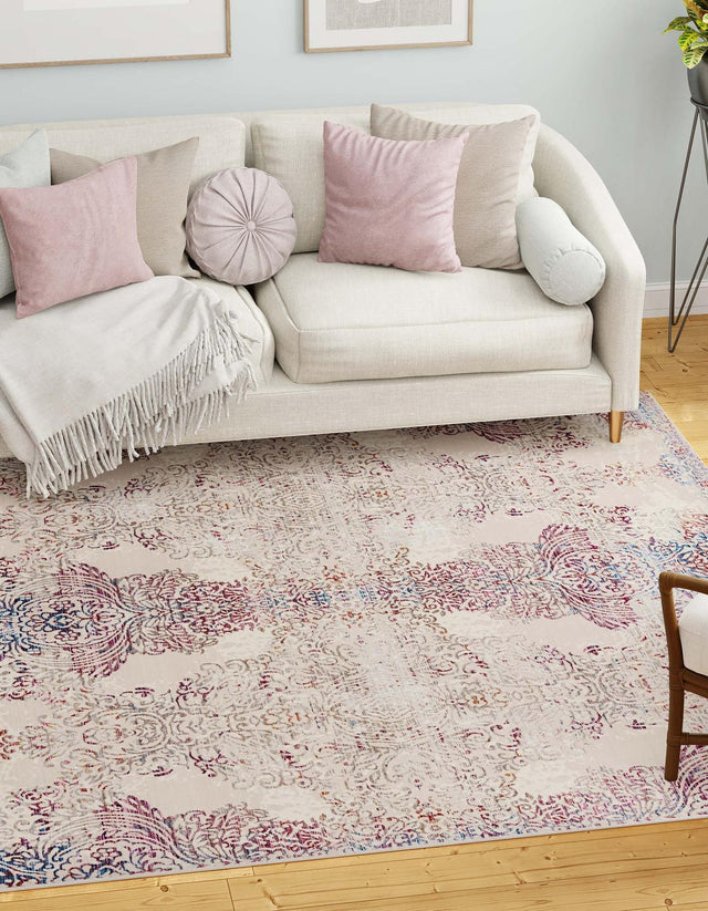 Ivory 7' 10 x 7' 10 Deepa Square Area Rug 100% Polyester Colorful Modern Contemporary Carpet for Home Decorating Living, Dining, Office & Bedrooms for Sale at Rug Engine
