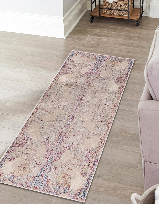 Ivory 2' x 6' Deepa Runner Area Rug 100% Polyester Colorful Modern Contemporary Carpet for Home Decorating Living, Dining, Office & Bedrooms for Sale at Rug Engine