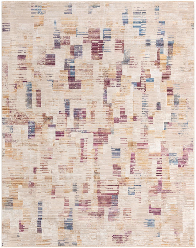 Ivory 9' x 11' 7 Deepa Rectangle Area Rug 100% Polyester Colorful Modern Contemporary Carpet for Home Decorating Living, Dining, Office & Bedrooms for Sale at Rug Engine