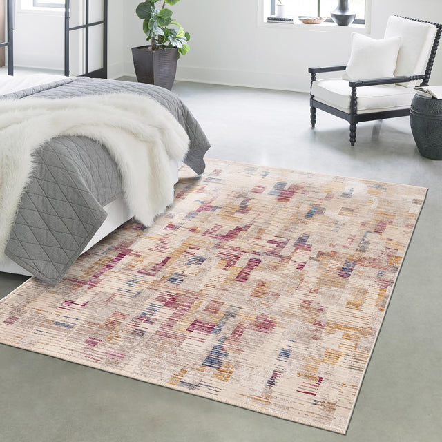 Ivory 9' x 11' 7 Deepa Rectangle Area Rug 100% Polyester Colorful Modern Contemporary Carpet for Home Decorating Living, Dining, Office & Bedrooms for Sale at Rug Engine