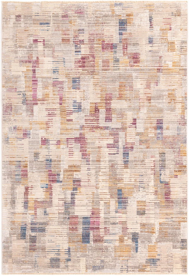 Ivory 5' 3 x 7' 9 Deepa Rectangle Area Rug 100% Polyester Colorful Modern Contemporary Carpet for Home Decorating Living, Dining, Office & Bedrooms for Sale at Rug Engine