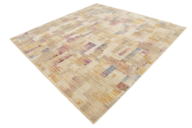 Ivory 7' 10 x 7' 10 Deepa Square Area Rug 100% Polyester Colorful Modern Contemporary Carpet for Home Decorating Living, Dining, Office & Bedrooms for Sale at Rug Engine