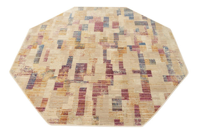 Ivory 5' 3 x 5' 3 Deepa Octagon Area Rug 100% Polyester Colorful Modern Contemporary Carpet for Home Decorating Living, Dining, Office & Bedrooms for Sale at Rug Engine