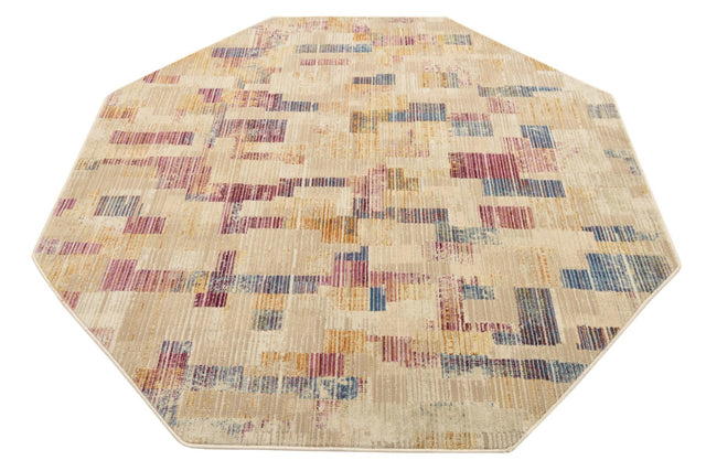 Ivory 5' 3 x 5' 3 Deepa Octagon Area Rug 100% Polyester Colorful Modern Contemporary Carpet for Home Decorating Living, Dining, Office & Bedrooms for Sale at Rug Engine