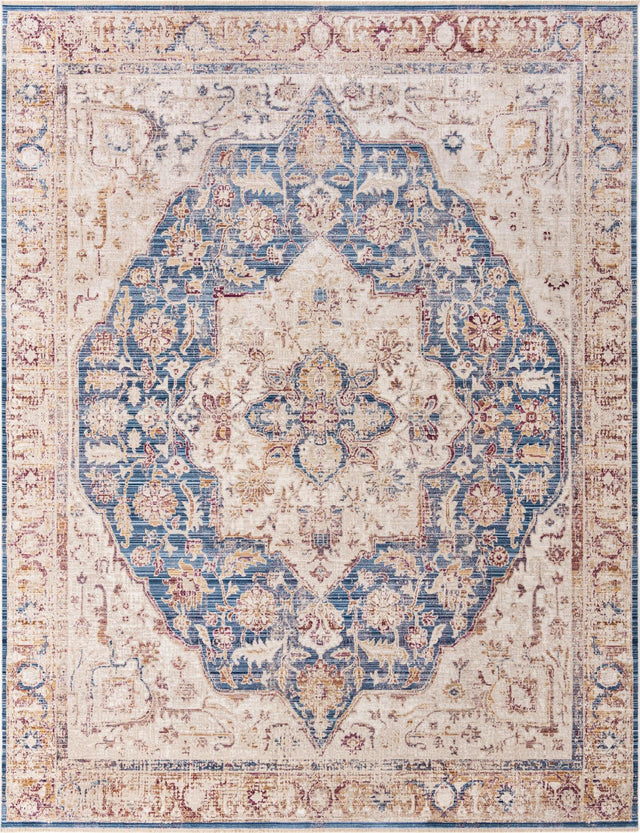Blue Ivory 9' x 11' 7 Deepa Rectangle Area Rug 100% Polyester Colorful Modern Contemporary Carpet for Home Decorating Living, Dining, Office & Bedrooms for Sale at Rug Engine