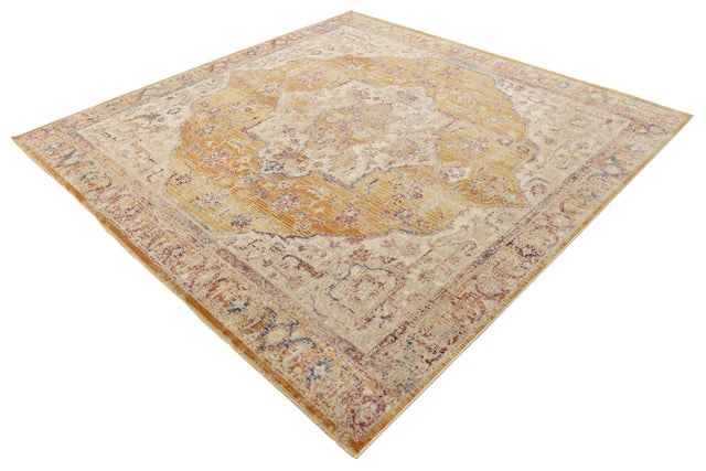 Yellow 7' 10 x 7' 10 Deepa Square Area Rug 100% Polyester Colorful Modern Contemporary Carpet for Home Decorating Living, Dining, Office & Bedrooms for Sale at Rug Engine