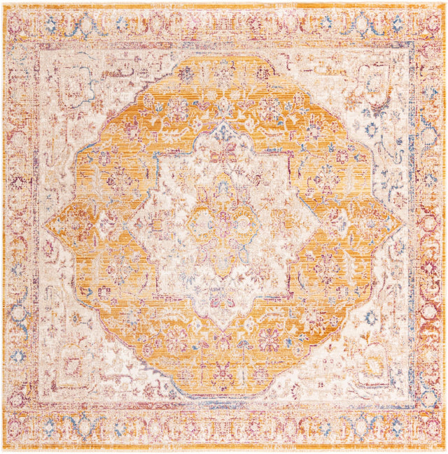 Yellow 7' 10 x 7' 10 Deepa Square Area Rug 100% Polyester Colorful Modern Contemporary Carpet for Home Decorating Living, Dining, Office & Bedrooms for Sale at Rug Engine