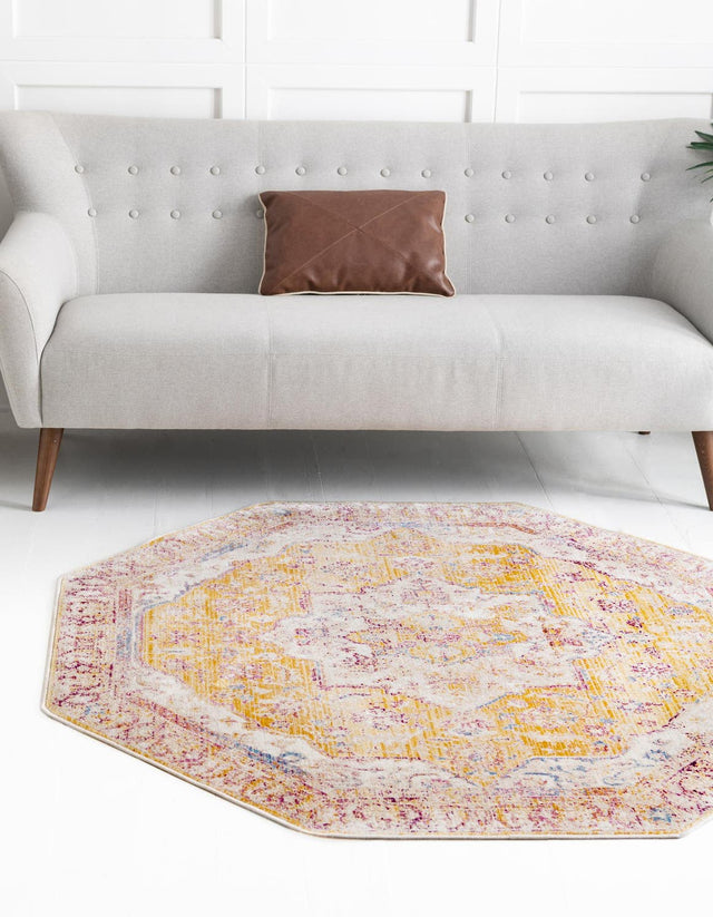 Yellow 7' 10 x 7' 10 Deepa Octagon Area Rug 100% Polyester Colorful Modern Contemporary Carpet for Home Decorating Living, Dining, Office & Bedrooms for Sale at Rug Engine