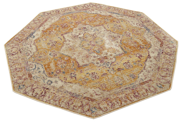 Yellow 5' 3 x 5' 3 Deepa Octagon Area Rug 100% Polyester Colorful Modern Contemporary Carpet for Home Decorating Living, Dining, Office & Bedrooms for Sale at Rug Engine